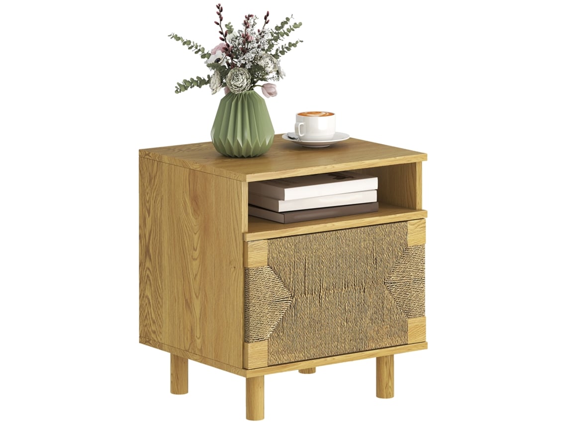 Mesa Cabeceira Boho Porta Corda Papel Nicho Aberto 45x39x50 Carvalho