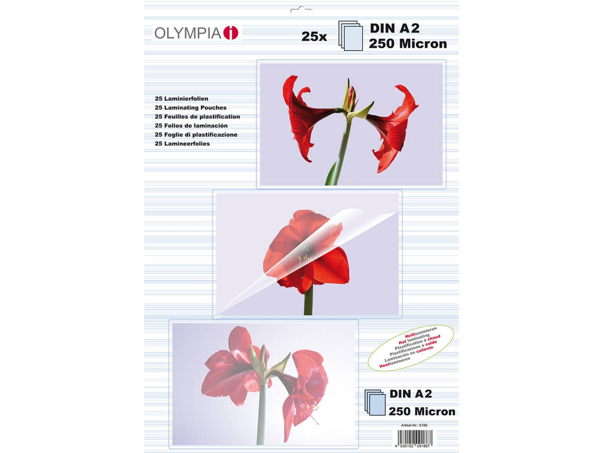 Fundas de Plastificar OLYMPIA 9186 Transparente (25 un - A2)