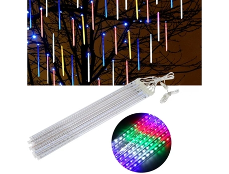 Luces LED de colores para lluvia de meteoros (cuatro colores), impermeables, conector plano estándar americano, 50 cm, juego de 8 tubos, adhesivo d...