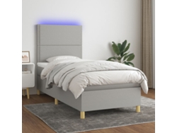 Cama Box Spring Colchón Y Luces Led Tela Gris Claro 90x190 Cm