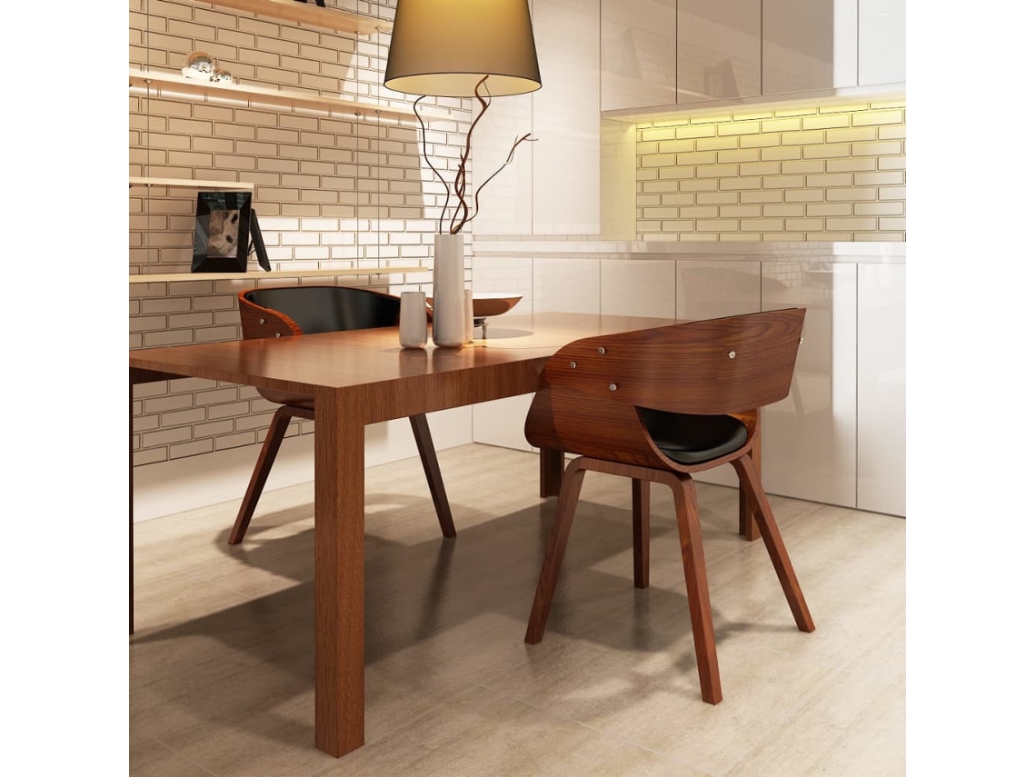 2 sillas de comedor | Silla de comedor | Silla de cocina de madera curvada y piel sintética marrón