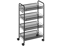 Carrito De Cocina Y Baño De 4 Niveles Con Cestas, Carrito De Almacenamiento Con Ruedas, 45 X 26,5 X 84 Cm, Negro