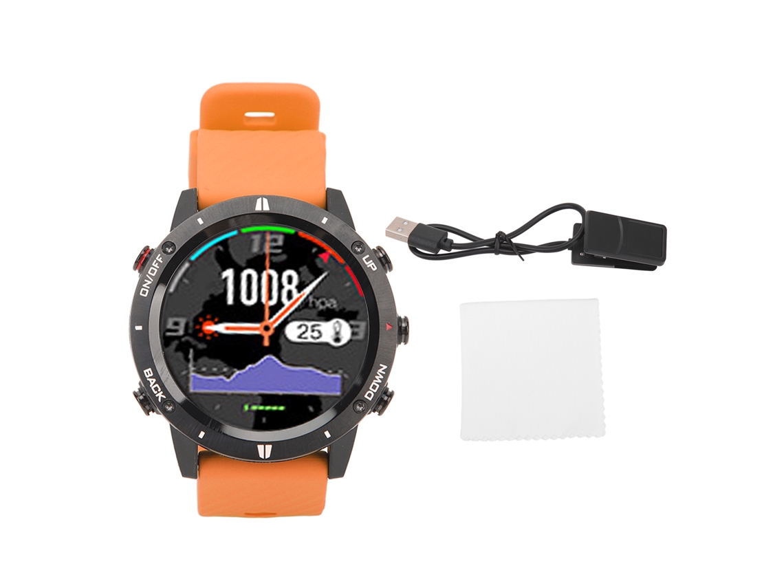 Reloj deportivo inteligente con GPS, monitorización del sueño, IP68, naranja.