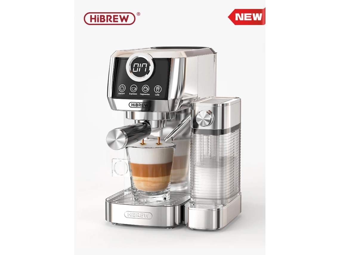 Cafetera semiautomática Hibrew para capuchino, latte, espumador de leche, café molido, acero inoxidable, 3 en 1, H13a