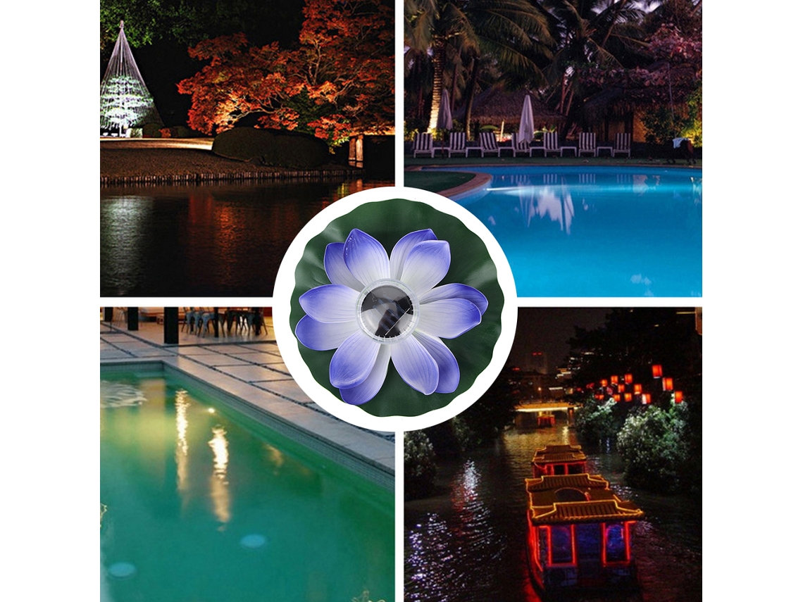 Lámpara solar flotante de loto para piscina LED, 7 colores morados
