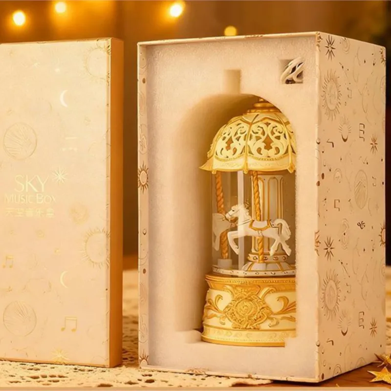 (11×11×22,2 Cm) Caja De Música Con Forma De Carrusel Y Bola De Cristal Brillante, Decoración Para El Hogar, Caja De Música