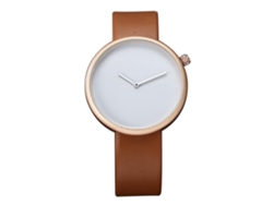 Reloj casual de moda para hombre con correa de PU y esfera redonda Cuarzo Tomi (marrón dorado)