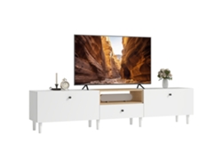 Mueble Tv 200cm 90 Pulgadas 2 Compartimentos Cajón 8 Patas Blanco