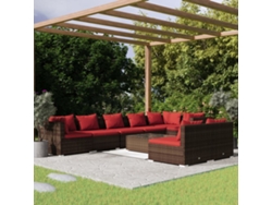 Conjunto de jardín de 9 piezas con cojines de mimbre marrón DKD Home Decor