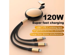 Cable Usb-a/tipo-c A Ip/tipo-c/micro Usb De 5 A Y 120 W Con Carga Rápida, Transmisión De Datos, Núcleo De Cobre, 1,2 M De Largo