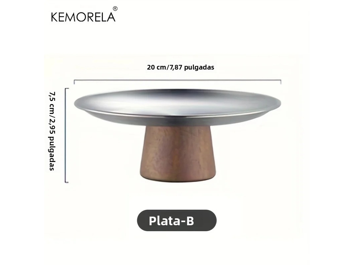 (plata B) Plato De Postre De Acero Inoxidable Estilo Coreano Con Base De Madera, Perfecto Para Exhibir Frutas Y Decorar Mesas.