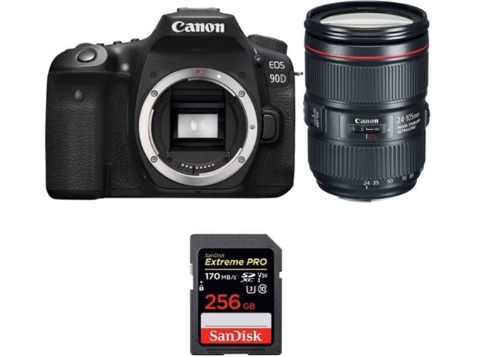 Kit Cámara Réflex CANON EOS 90D + EF 24-105mm f/4L IS II USM + SanDisk 256GB
