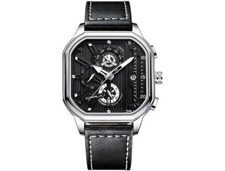 VEANXIN Reloj para Hombre Cronógrafo Fecha Correa de Cuero Cuadrada Reloj de Pulsera Impermeable-Ejército verde