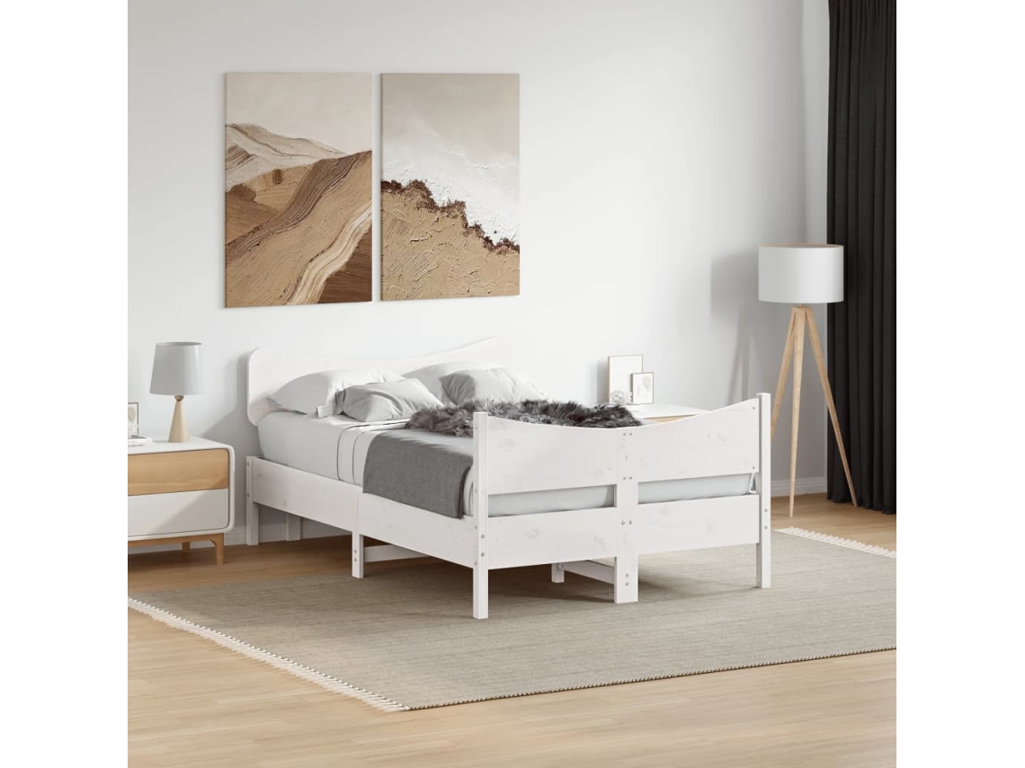 Estructura De Cama Sin Colchón Madera Maciza Blanca 120x190 Cm