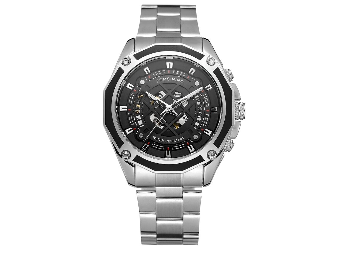 Reloj De Hombre Forsining, Esfera Calada, Movimiento Mecánico Automático, Brazalete De Acero Inoxidable, Acabado Plateado.