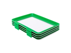 Bandeja para conservar alimentos al vacío, diseño apilable, material ecológico, verde.