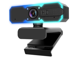 Cámara web para juegos Bestvite HD 1080P/60 fps con luz de relleno, micrófono y enfoque automático (negra)