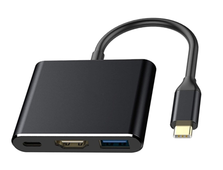 Adaptador USB C a Hdmi 4K Hub Usb C 3 en 1 con salida Hdmi 4K Hub Adaptador HDMI con puerto USB 3.0 Negro