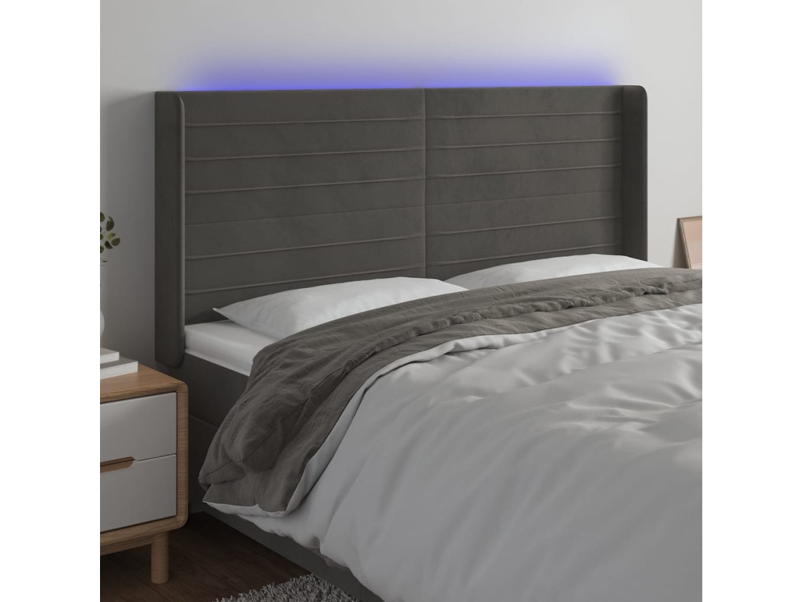 Cabecero Con Led De Terciopelo Gris Oscuro 203x16x118/128 Cm