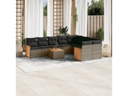Conjunto de sofá de jardín de 10 piezas con cojines, ratán gris, DKD Home Decor