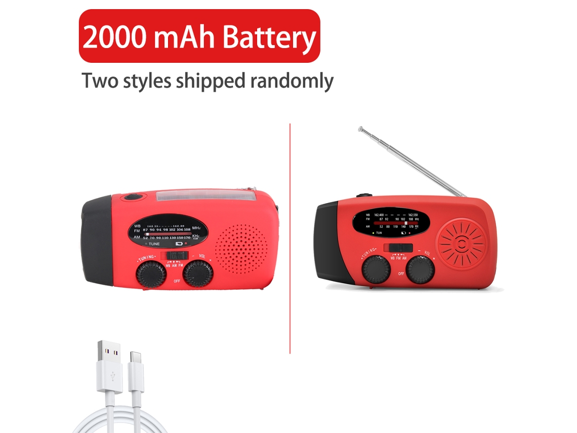 Radio de emergencia portátil de 4000 mAh con luz LED, carga solar y USB, ideal para acampar y usar al aire libre en situaciones de emergencia. Viewleaf