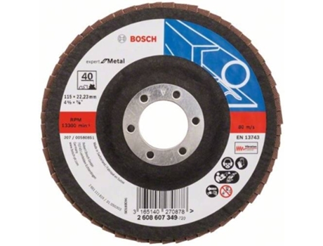 Disco de Lija BOSCH en Lamelas X551 - Expert para Metal D= 115 mm; G= 40 - Acodado