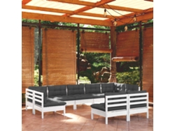9 unidades Conjunto. Lounge De Jardim C/ Almofadões Pinho Maciço Branco Dkd Decoración Del Hogar