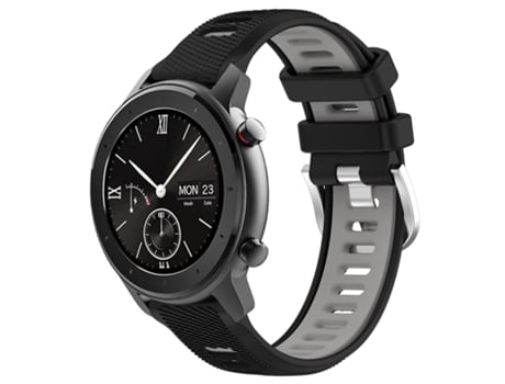 Correa de reloj inteligente para Amazfit GTR 42 mm 22 mm textura cruzada con hebilla de acero de silicona de dos colores (negro + gris)