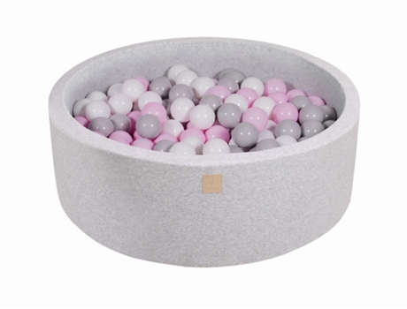 MEOWBABY Piscina Redonda Seca Pelotas Bebé, Algodón Gris Claro 90x30cm, 200 pelotas 7cm: Blanco/Gris/Rosa