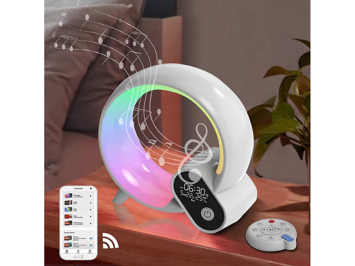 Despertador con luz ambiental, reloj despertador, pantalla de tiempo, máquina de ruido blanco, altavoz inalámbrico Bluetooth Chennnls