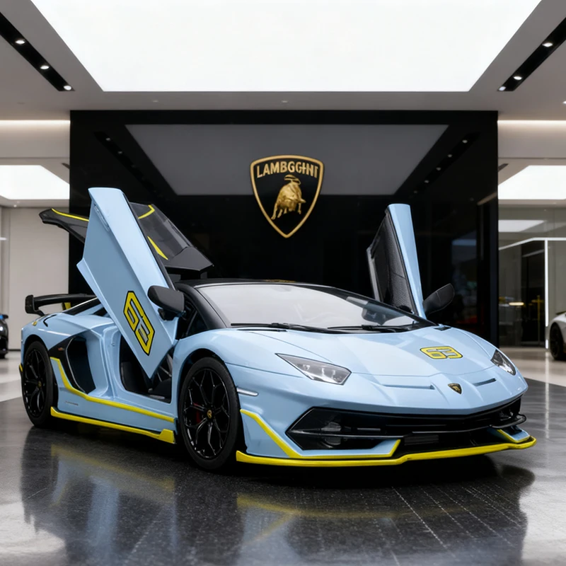 (azul) Coche De Juguete A Escala 1:24, Fabricado En Aleación De Metal Fundido A Presión, Con Efectos De Sonido Y Luz.