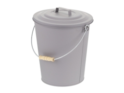 Relaxdays Cubo Cenizas Con Tapa, 24 Litros, Accesorio Chimenea, Bbq, Acero Y Madera, Contenedor Ceniza Con Asa, Gris