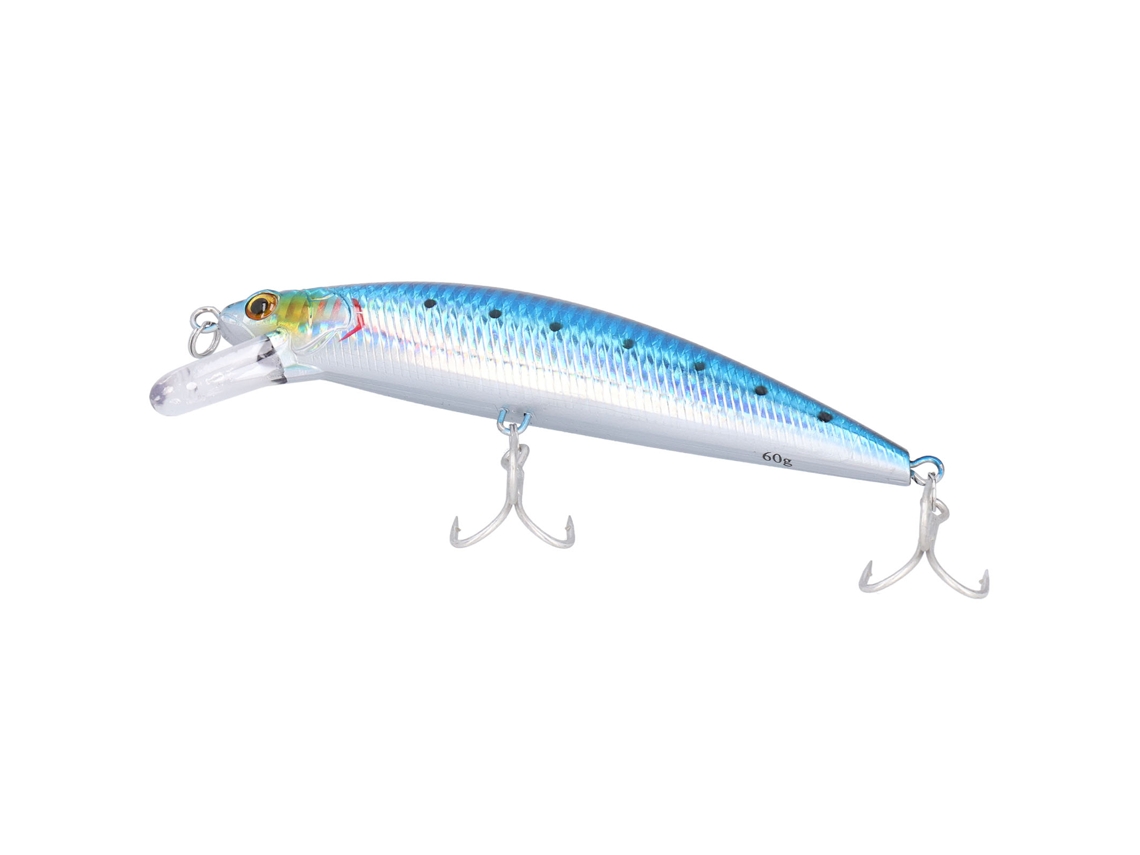 Señuelo Artificial Para Pesca En El Mar, Hundimiento, 60 G, Acero Inoxidable, Plástico Con Ojos 3d Y Anzuelo Triple, Azul