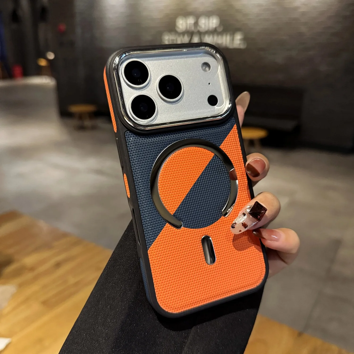 (azul Oscuro, Iphone 17 Pro) Funda Protectora De Cuero A Prueba De Golpes Con Carga Inalámbrica Magnética.
