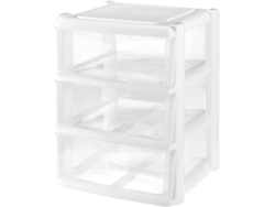 COM-FORT HOUSE Cajonera de Plástico Apilable para Almacenaje - Big - Blanco - 395x395x535 - Modelo 3 cajones