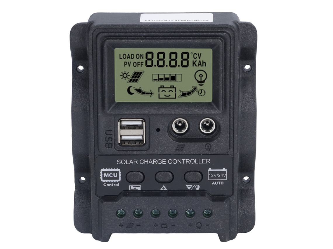 Controlador De Carga Solar Com Lcd E Usb Duas Portas Pwm 12v24v10a 130w-260w