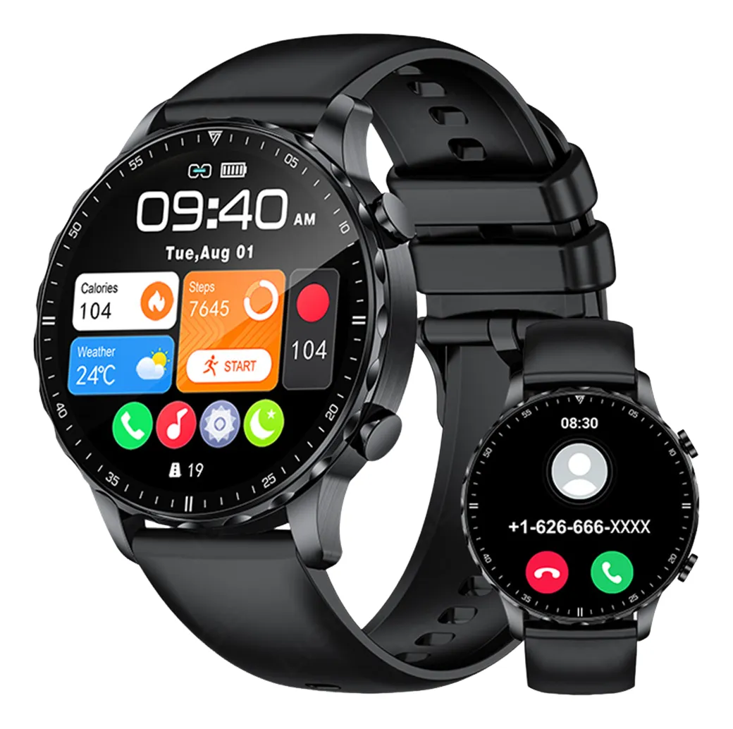 Reloj inteligente redondo con pantalla grande y multifuncional.