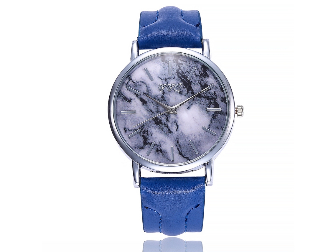 Reloj De Pulsera Unisex Con Correa De Piel Sintética Y Esfera De Mármol Azul.