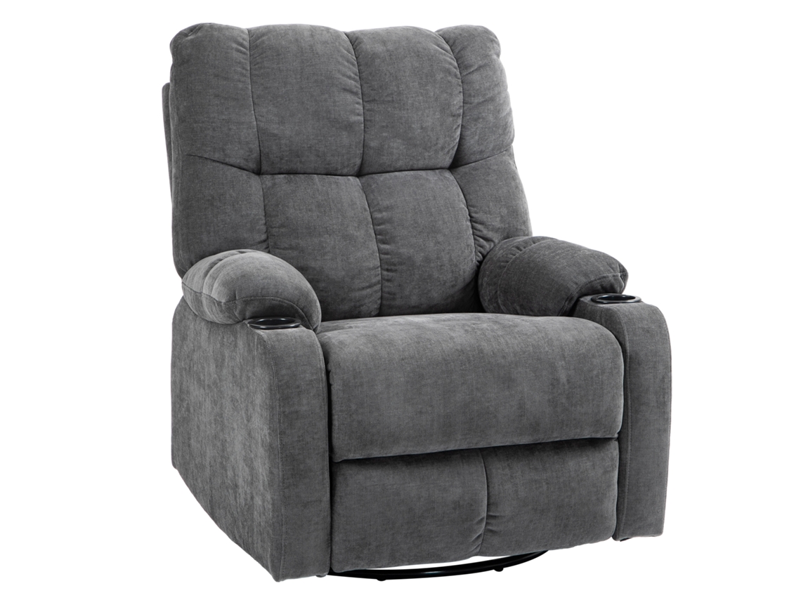 Sillón giratorio reclinable con reposapiés, capacidad de peso de hasta 150 kg, color gris.