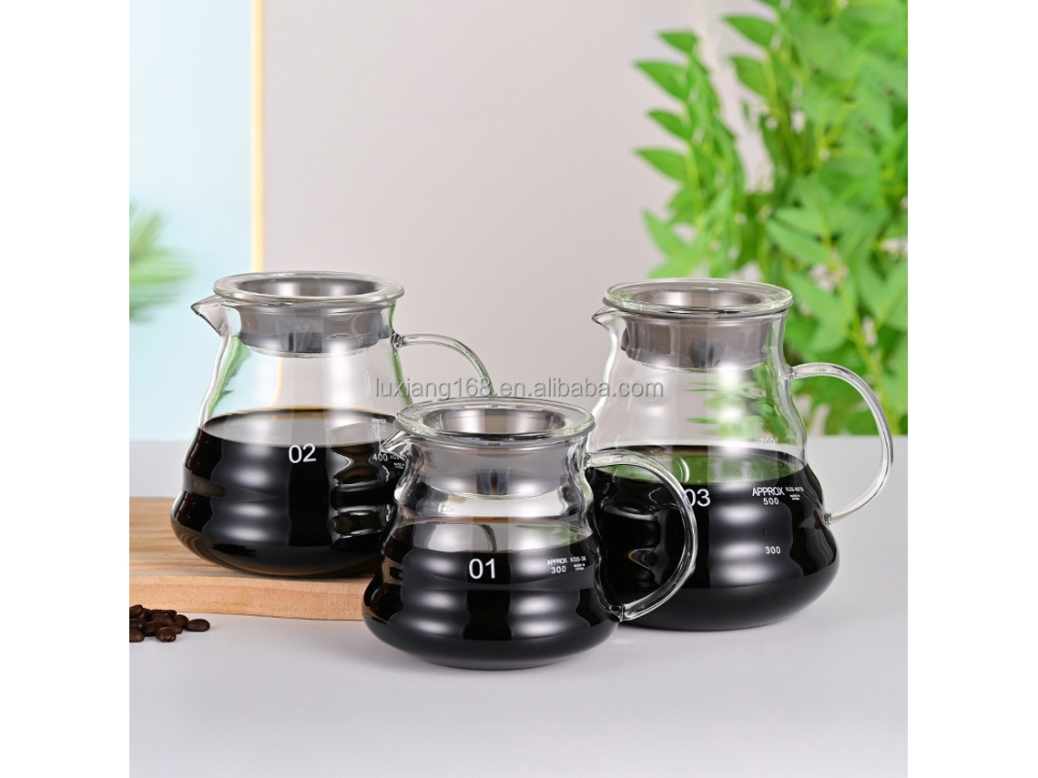 Juego de café y té transparente clásico, 1 cafetera, cafetera de vidrio hecha a mano por un barista.