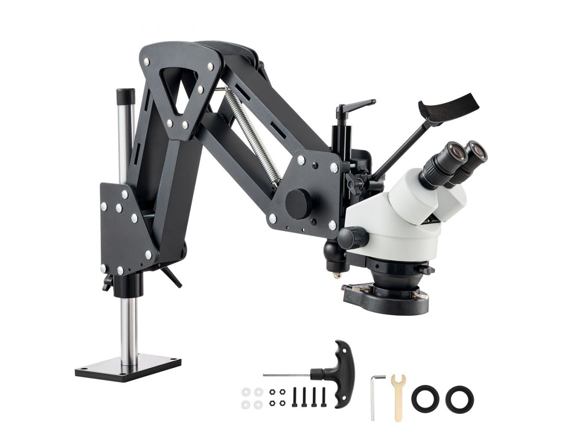 Microscopio de precisión multidireccional con zoom 7x 45x, luz LED y soporte flexible Tekmaquinas