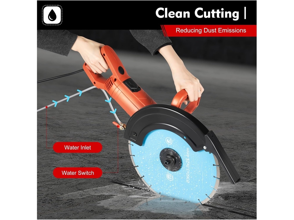Scie À Béton Monobloc Portátil 3000 W, 3800 Tr/min, Faible Niveau Sonore, Profondeur De Coupe 13