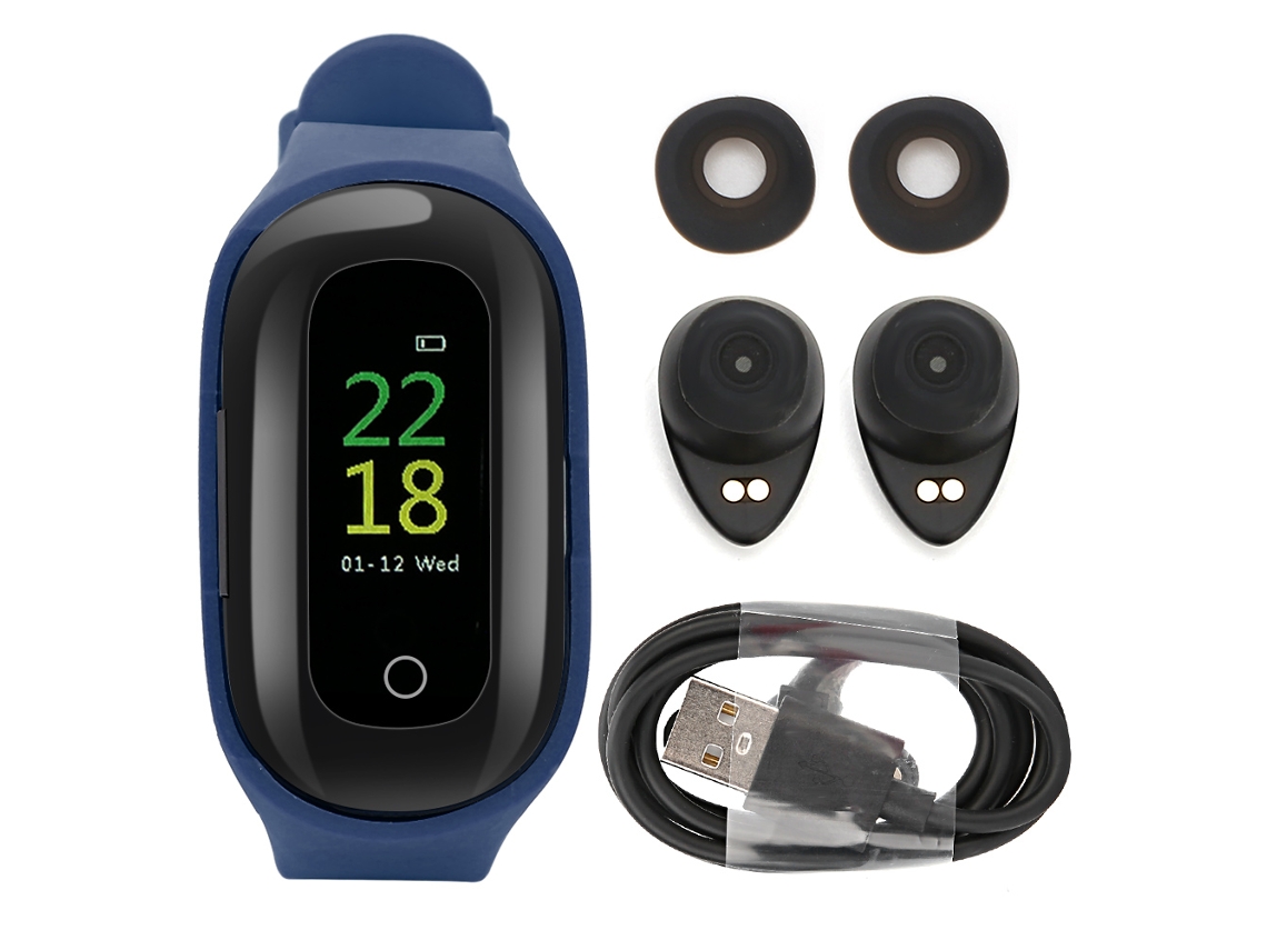 Pulsera Inteligente Auricular Bluetooth 5.0 Ritmo Cardíaco Presión Arterial Deportes Azul