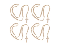 Rosario De Madera De 10 Piezas Con Cruz De Jesús, Católico, Unisex, Cuentas Naturales, Collar, Joyería, Color Beige.