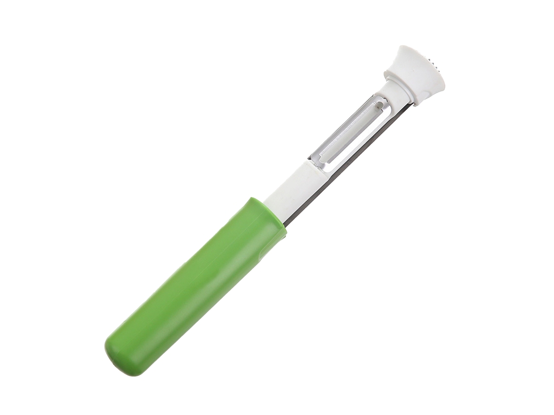 Pelador Y Rallador De Frutas Portátil 2 En 1 De Acero Inoxidable, Herramienta De Cocina, Blanco Y Verde.