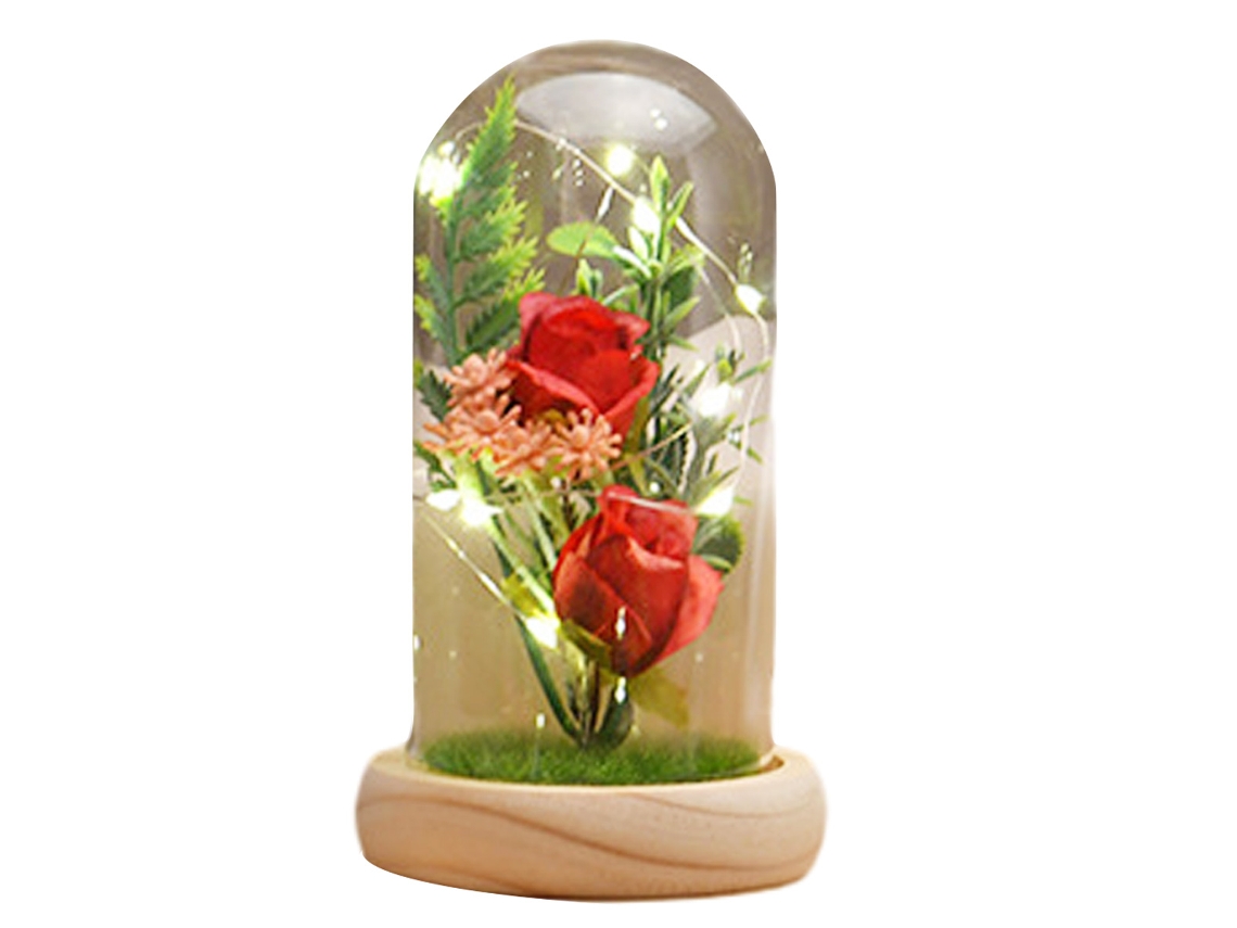 Regalos para mujeres, rosa iluminada en cúpula de cristal. MEOIRUERY