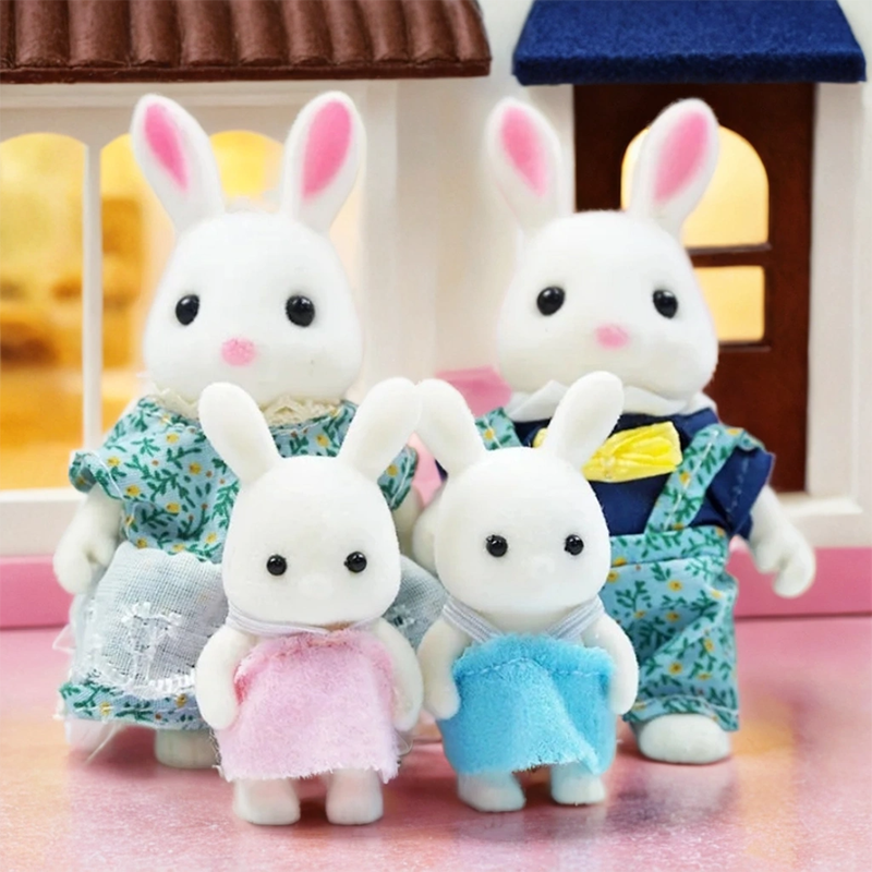 Accesorios para casas de muñecas en miniatura Mdug (familia de conejos blancos)