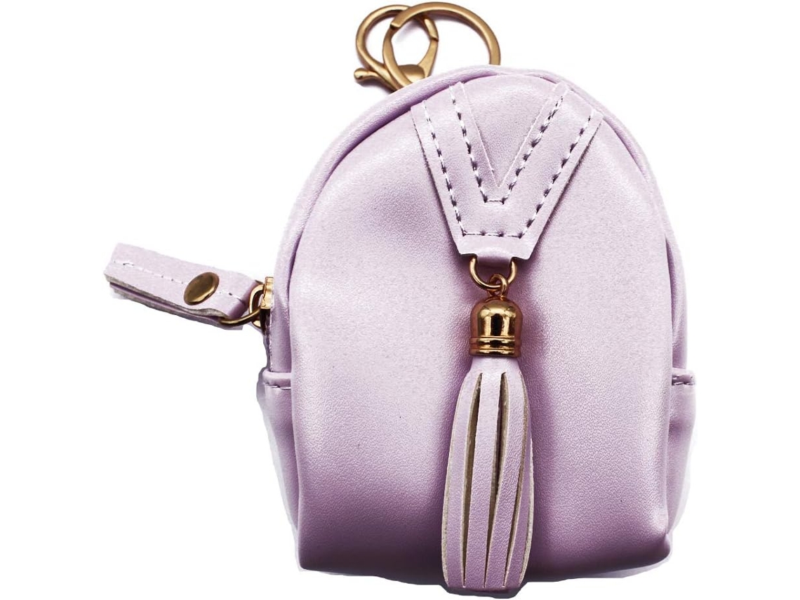 Monedero pequeño de piel sintética con llavero - Cartera tipo domo con cierre para mujer - Morado claro