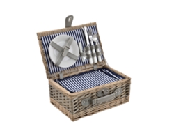 Cesta de picnic para 2 personas con nevera, cubiertos, platos, vasos blanco/azul Casa.pro