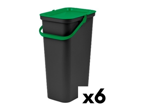 Cubo de Basura para Reciclaje TONTARELLI Moda 24 L Negro Verde (6 Unidades)